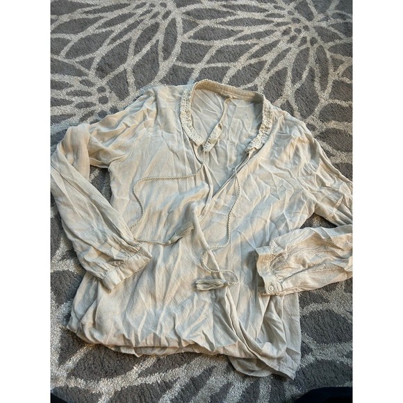 Mystery Tan Boho Wrap Long Sleeve Tassel Top - Picture 1 of 4